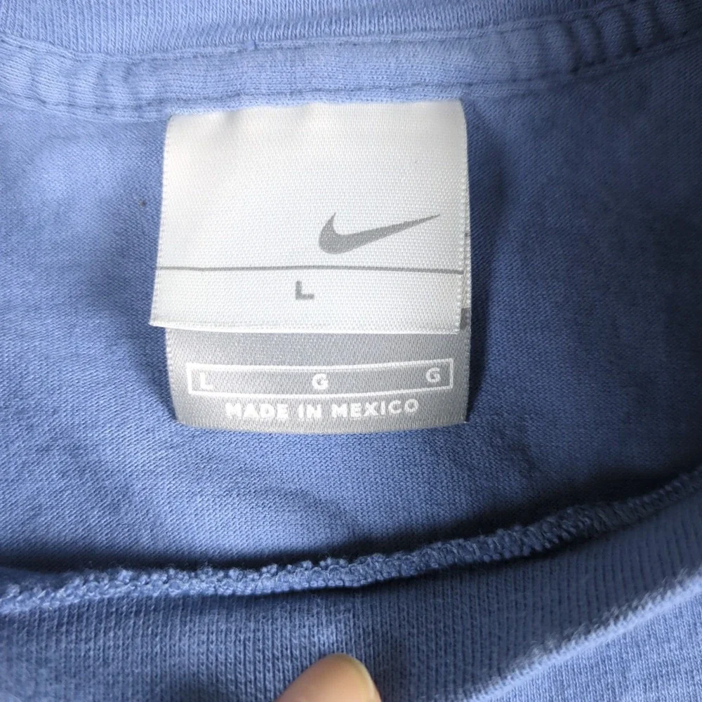 Vintage Nike Shirt Mens Large Blue Small Swoosh Embroidered Y2K Plain Basic Tee